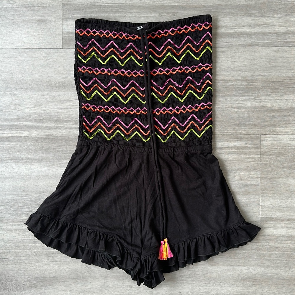 Flowers by Zoe black and neon strapless romper size XL
